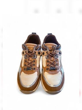 Carmela sz 40 leather metallics canvas mixed media lifestyle sneakers trainers